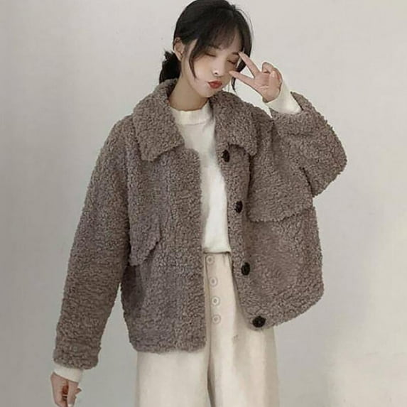 Tejiojio Clearance Rollbacks Women's Winter Fashion Lmitation Lamb Wool Short Loose Plush Tops Coat