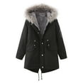 thumbnail image 1 of Tejiojio Clearance Rollbacks Women's Winter Long Thickening And Velvet Keeping Warm Casual Coat With Hat, 1 of 9