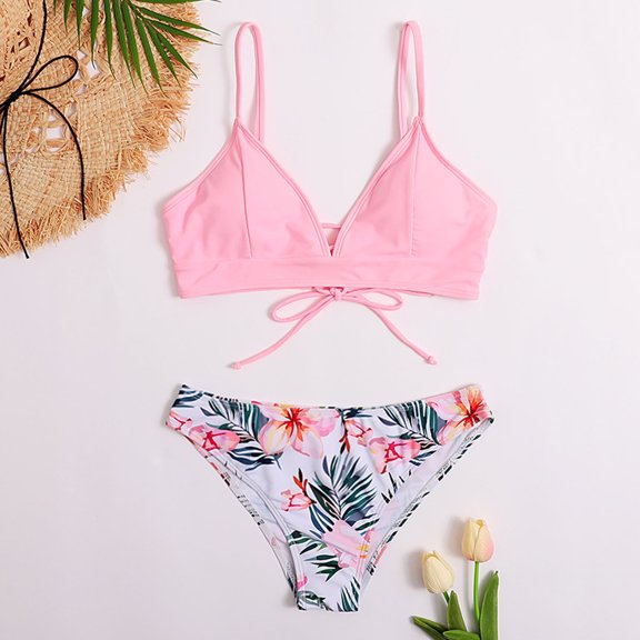 Tejiojio Clearance Sale Women's Swimsuit Womens Swimwear Tankini Tops Funny Women Print Bandage Backless Back Siamese Swimwear Beachwear Set