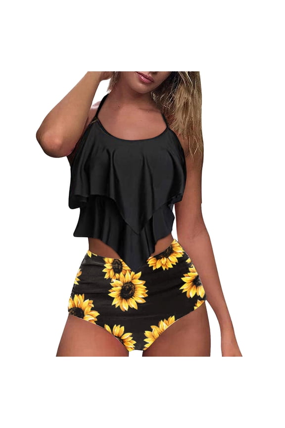 Sale Women's Swimsuit Womens Swimwear Tankini Tops Ladies' Funny High Breast Contrast Gradient Split Bikini Set Two Piece Swimsuit