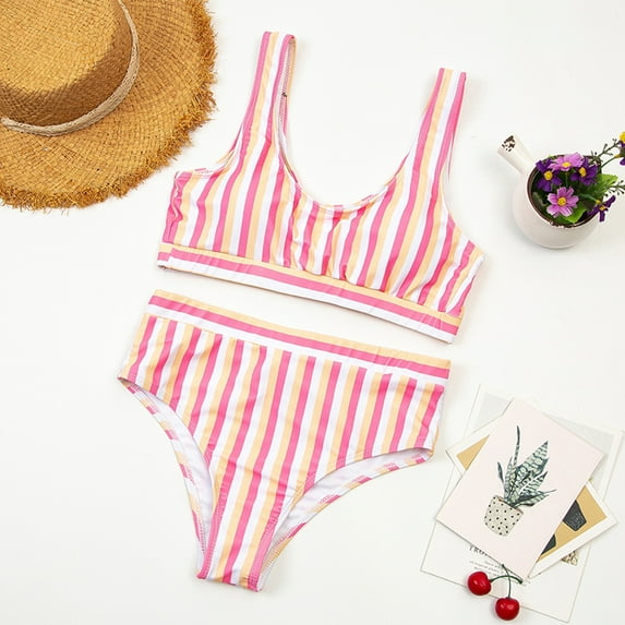 Tejiojio Sale Women's Swimsuit Womens Swimwear Tankini Tops Women Multicolor Stripe Bikini Set Push-Up Brazilian Swimwear Beachwear Swimsuit