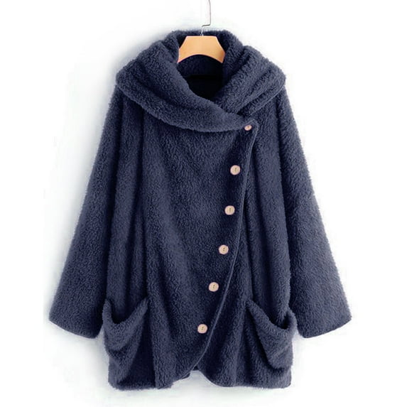 Tejiojio Jackets Women Casual Solid Turtleneck Big Pockets Cloak Coats Vintage Oversize Coats