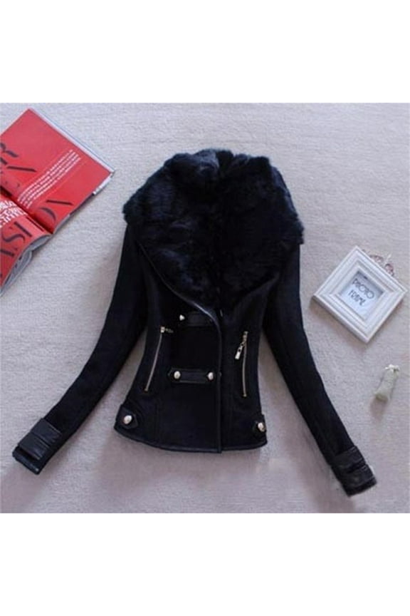Winter Lady Womens Warm Faux Splice Zipper Coat Jacket Outerwear