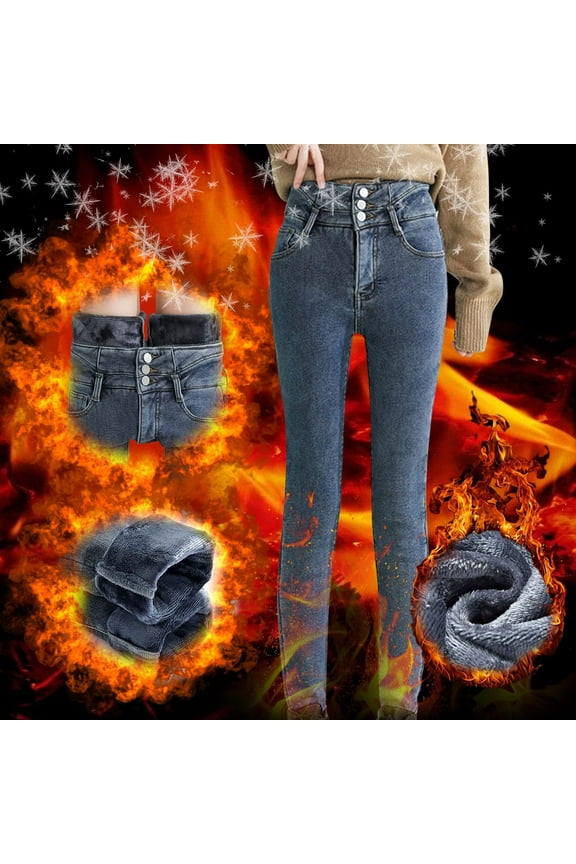 Clearance Winter Warm Sherpa Fleece Lined Jeans For Women High Waisted Stretchy Cute Leggings Plush Stretchy Skinny Thermal Jeans