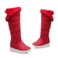 thumbnail image 1 of Tejiojio Clearance Women Boots Metal Buckle Thick Fleece Slip-on Platform Mid-heel Solid Color Winter Warm Knee High Snow Boots, 1 of 9