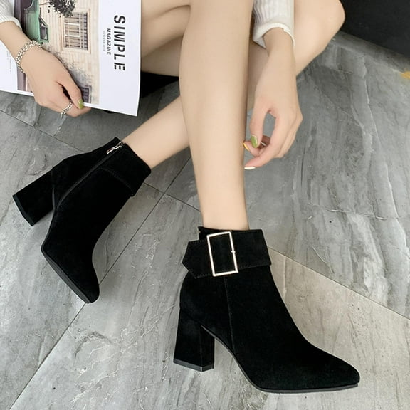 Tejiojio Clearance Women Boots Retro Thick Heel High Heel Shoes Boots Plus Size Zipper Boots