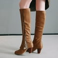 thumbnail image 1 of Tejiojio Clearance Women Boots Winter Square High Heel Knee-high Zip Pointed Toe Shoes Fleece Vamp Female Boots, 1 of 6