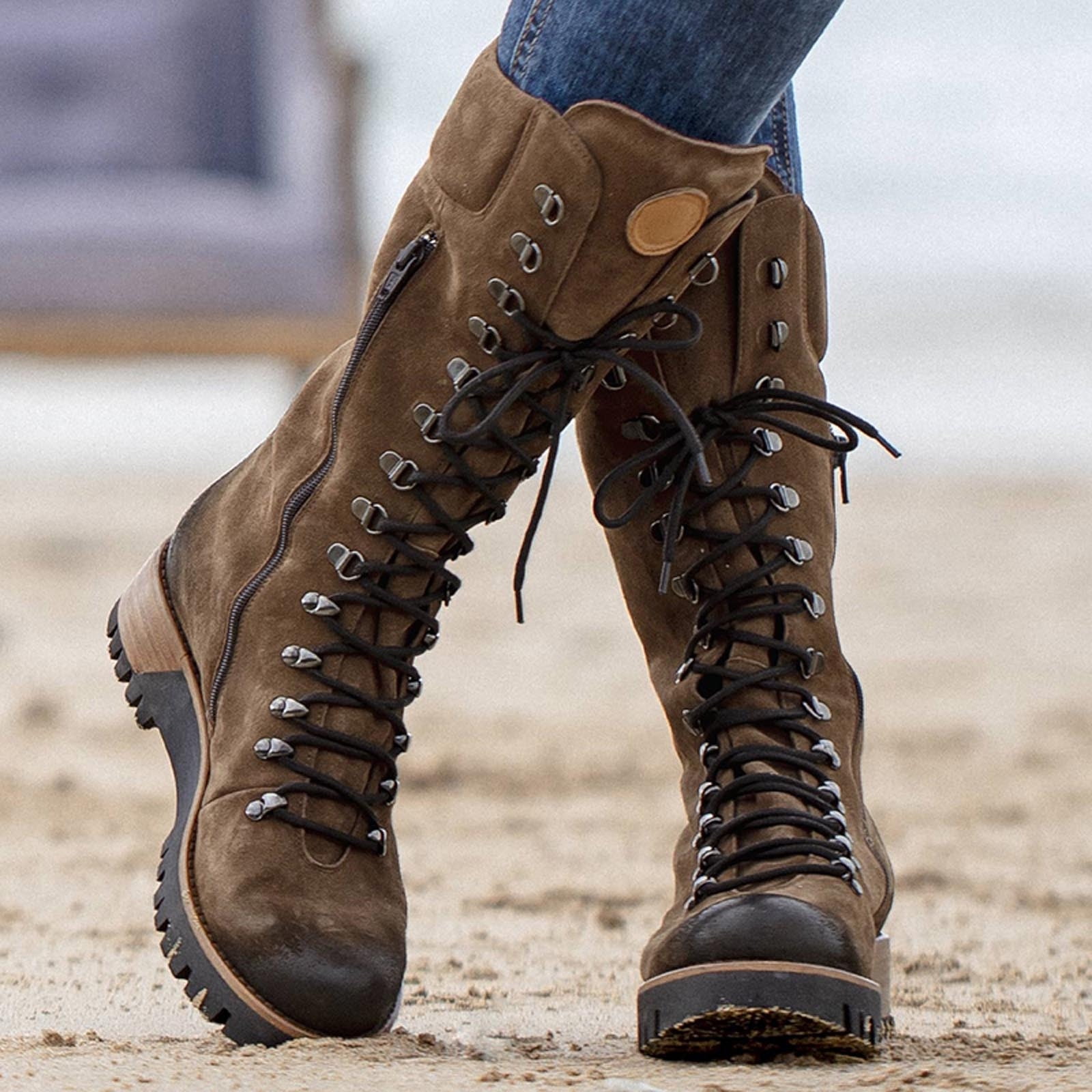 Ladies chunky lace shop up boots