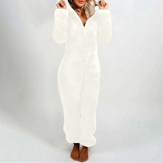 Tejiojio Women Long Sleeve Hooded Jumpsuit Pajamas Casual Winter Warm Rompe Sleepwear
