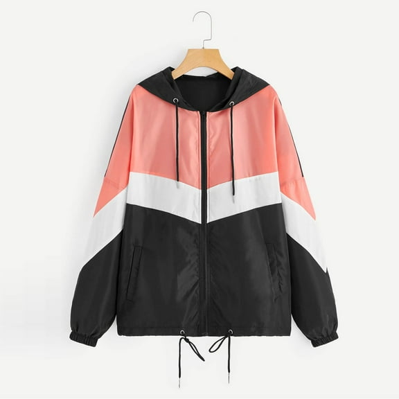 Tejiojio Women Long Sleeve Patchwork Thin Skinsuits Hooded Zipper Pockets Sport Coat