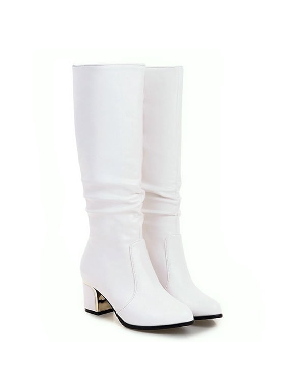 Clearance Women Shoes High Heel Casual Winter Fashion Solid Color Pointed Knee High Boots