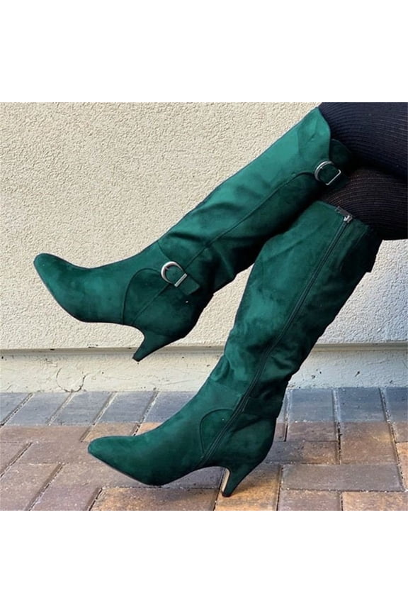 Women's Boots Pointed Toe Rider Boots Plus Velvet Mid-tube Women's Boots