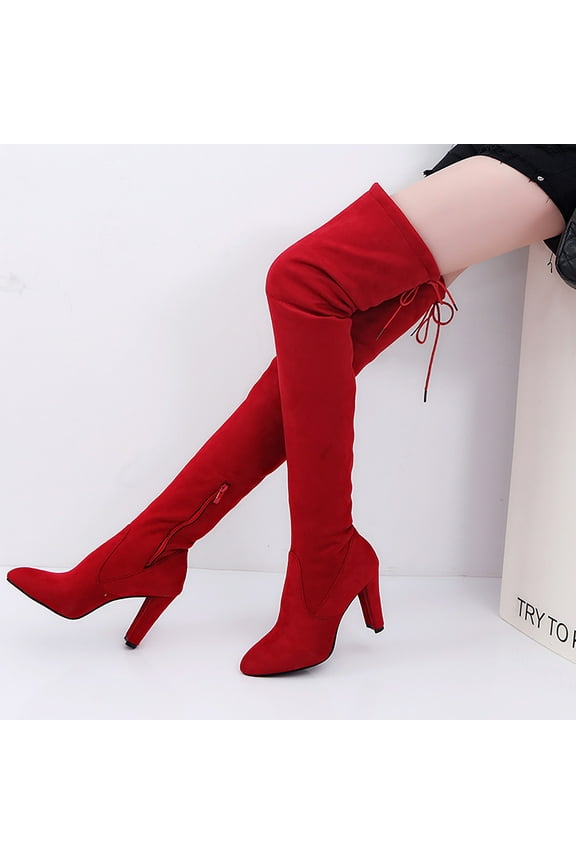Clearance Women's Over The Knee Thigh High Chunky Heel Boots Long Stretch Funny Fall Winter Boots