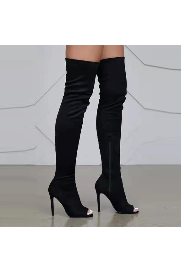 Clearance Women's Over The Knee Thigh High Chunky Heel Boots Long Stretch Funny Fall Winter Boots