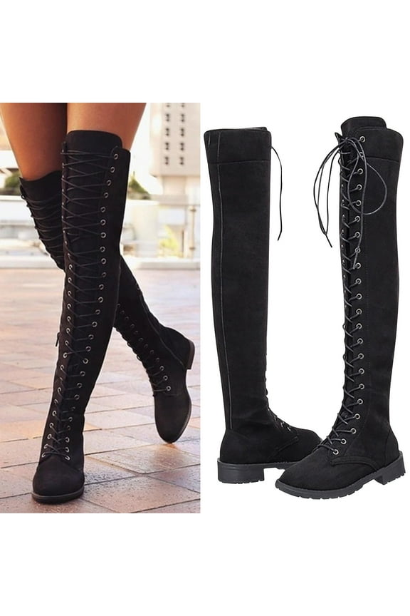 Clearance Women's Over The Knee Thigh High Chunky Heel Boots Long Stretch Funny Fall Winter Boots
