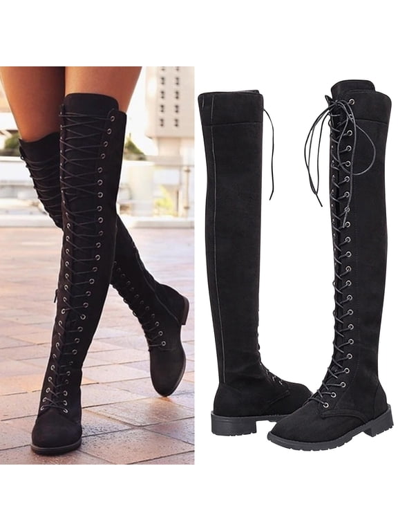 Clearance Women's Over The Knee Thigh High Chunky Heel Boots Long Stretch Funny Fall Winter Boots