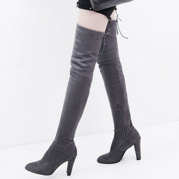 Tejiojio Clearance Women's Over The Knee Thigh High Chunky Heel Boots Long Stretch Sexy Fall Winter Boots