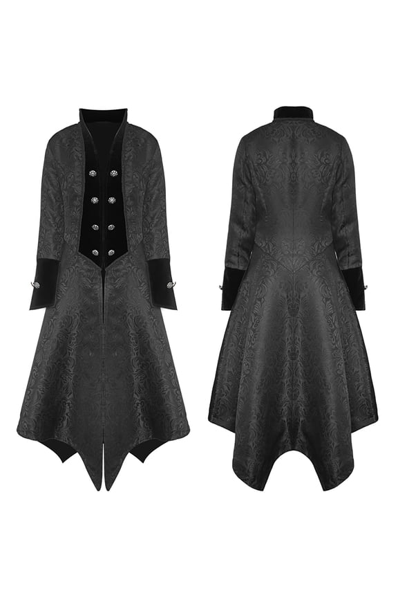 Clearance Women's Punk Style Stand Collar Retro Tuxedo Coat Long Button Jacket