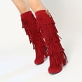 thumbnail image 1 of Tejiojio Women's Shoes Retro Solid Color Ethnic Style Suede Fringed Metal Decoration Female High Boots, 1 of 9