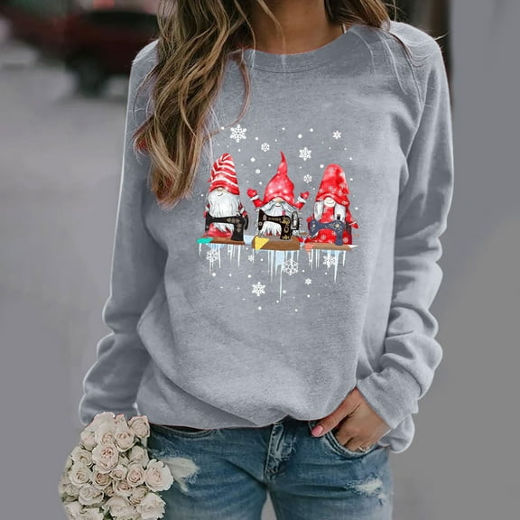 Tejiojio Womens Clothes Women's Fashion Loose Christmas Print Round Neck Sweater