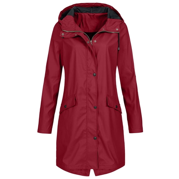 Tejiojio Coats Clearance Women's Solid Color Rain Jacket Outdoor Hoodie Waterproof Windproof Long Coat