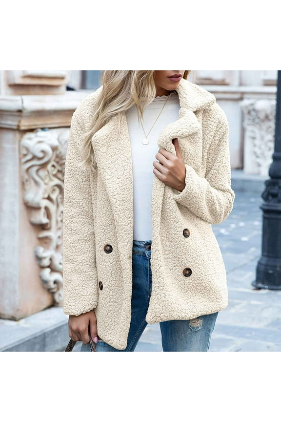 Coats Womens Ladies Warm Jacket Winter Solid Turn Coat Down Collar Lambswoo Outerwear