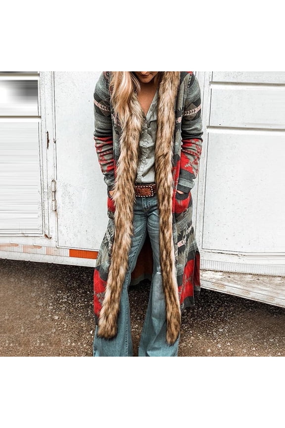 Coats Winter Women Multicolor Print Hooded Long Sleeve trench Coat Long Sleeves Long Coat