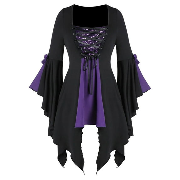 Tejiojio Costumes for Women Clearance Women Gothic Criss Cross Sequined Insert Sleeve Dress