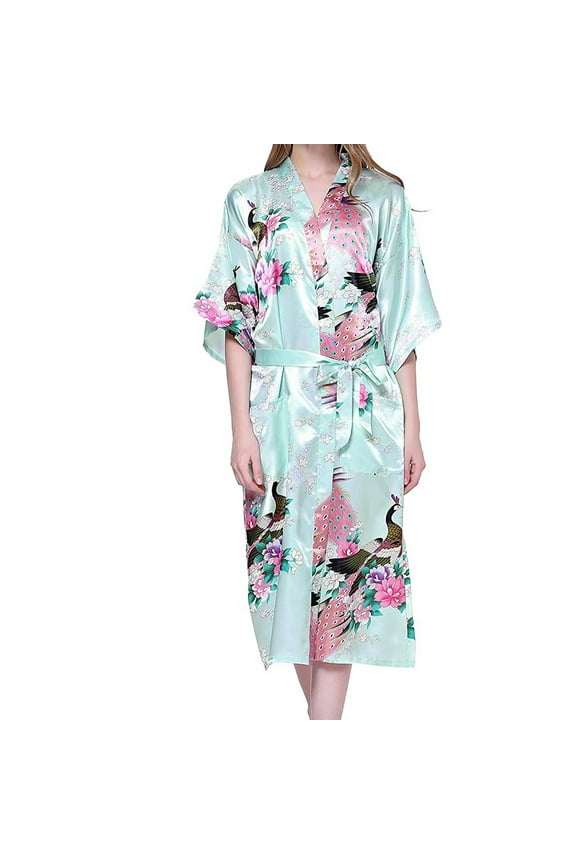 Summer Funny Women Bathrobes Peacock Kimono Long Dressing Gown Japanese Robe Dress
