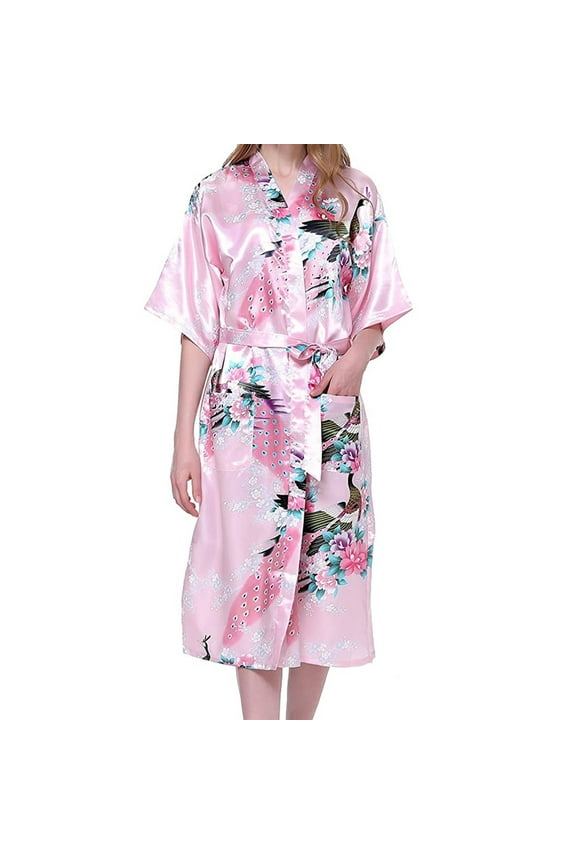 Dresses for Women 2023 Summer Clearance Women Bathrobes Peacock Kimono Long Dressing Gown Japanese Robe Dress