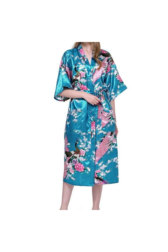 Dresses for Women 2023 Summer Clearance Women Bathrobes Peacock Kimono Long Dressing Gown Japanese Robe Dress