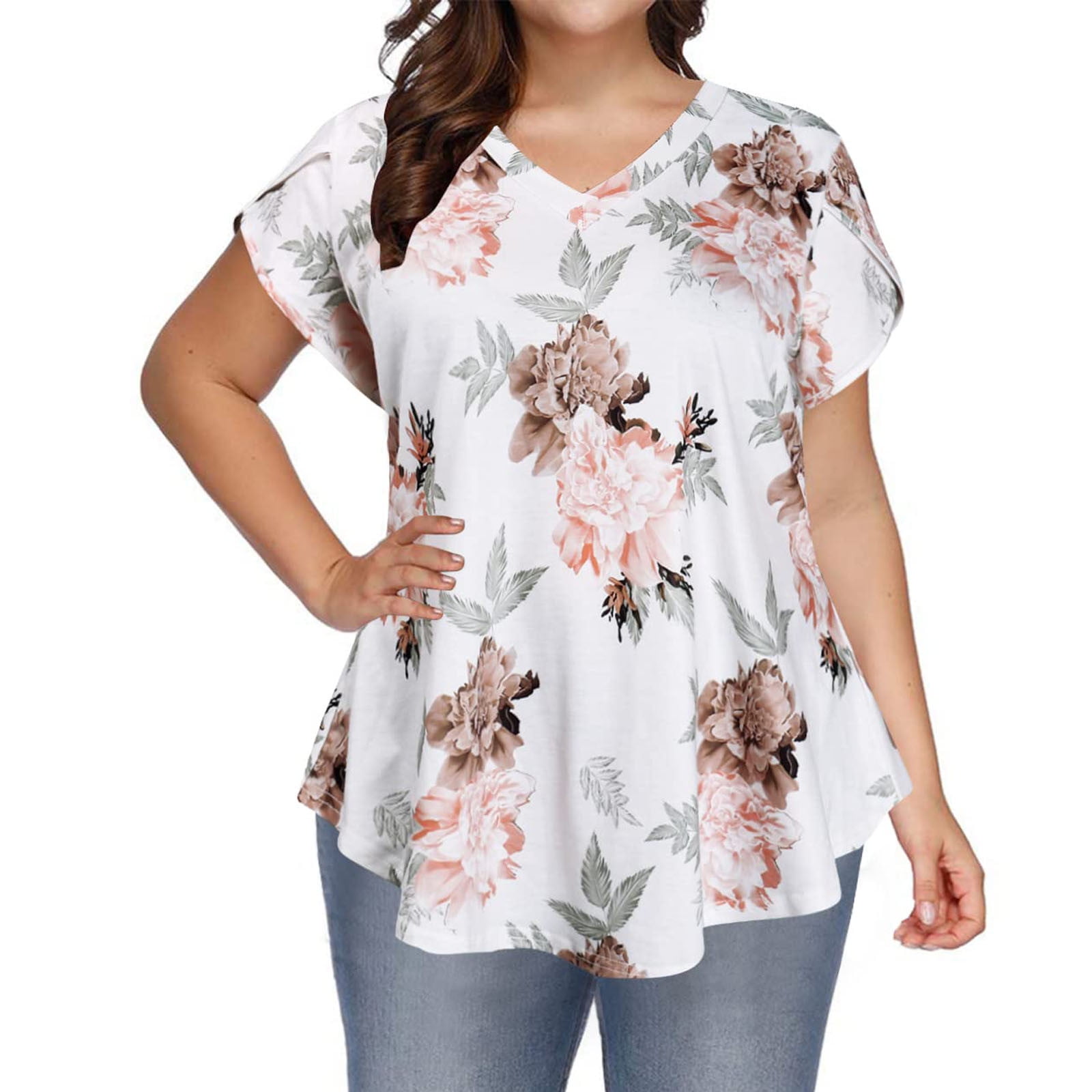 Tejiojio Women Clothes Clearance Women Plus Size Short Sleeves V