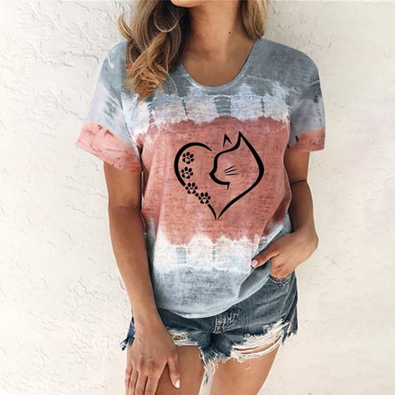 Tejiojio Essentials Short Sleeve Lady's Summer T-Shirt Fashion Women Summer Funny Gradient Print Regular Women Short Sleeves Top