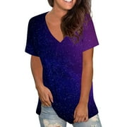 Tejiojio Essentials Short Sleeve Clearance Lady's Summer T-Shirt Women Cold Shoulder Butterfly Print Plus-Size Shirt Blouse Tops