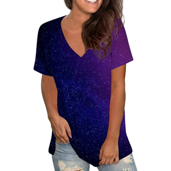 Tejiojio Essentials Short Sleeve Clearance Lady's Summer T-Shirt Women Cold Shoulder Butterfly Print Plus-Size Shirt Blouse Tops