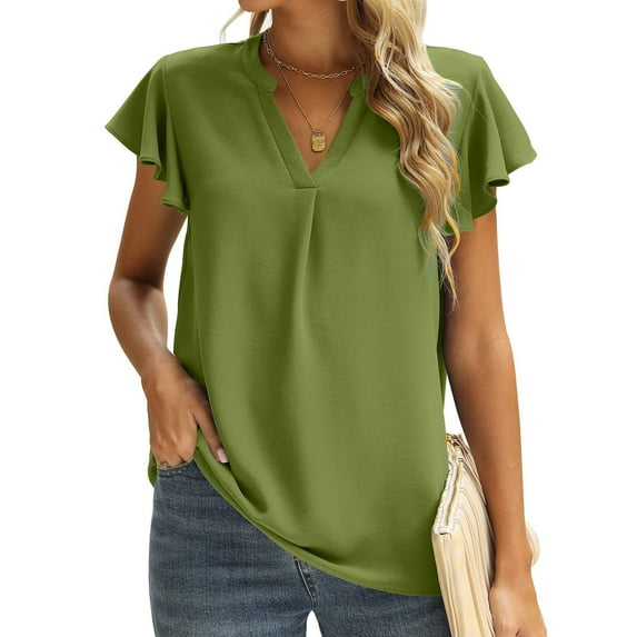 Tejiojio Essentials Short Sleeve Clearance Lady's Summer T-Shirt Women Loose Casual V-Neck Solid Casual Blouse Tunic Tops