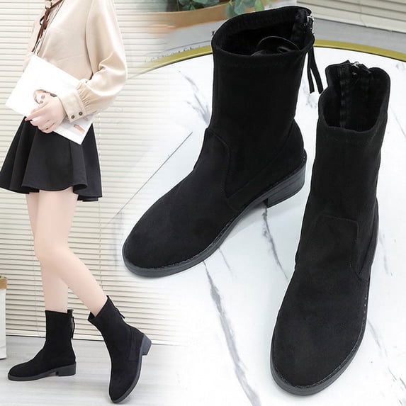 Tejiojio Fall Clearance Autumn And Winter New Fashion Black Mid Tube Plus Velvet Women's Snow Boots