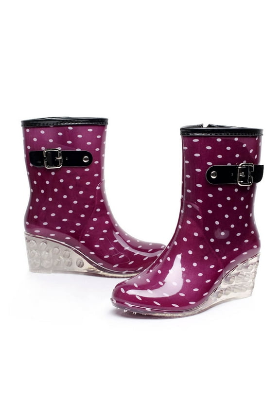 Fall Clearance Buckle Side Zipper High-heeled Transparent Mid-tube Wedge Heel Women Rain Boots