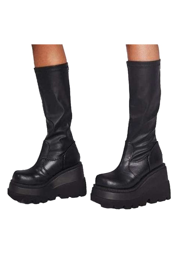 Fall Clearance Fashion Thick-soled Large Size Boots Women Autumn Platform Leather Boots