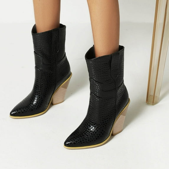 Tejiojio Fall Clearance Large Size Women's Autumn And Winter Boots Snake Print Super High Heel Sleeve Ankle Boots