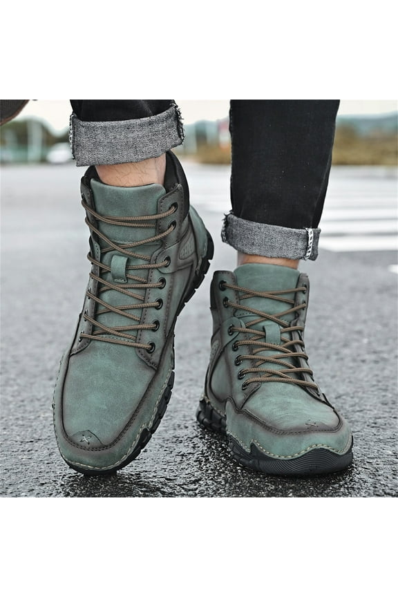 Fall Clearance Men's Casual High-top Leather Shoes Warm Short Boots, Trendy Men's Shoes