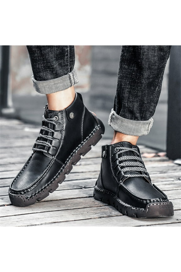 Fall Clearance Men's Casual Shoes High-top Leather Shoes Trendy Large Size Men's Boots, Breathable Driving Men's Shoes Trend