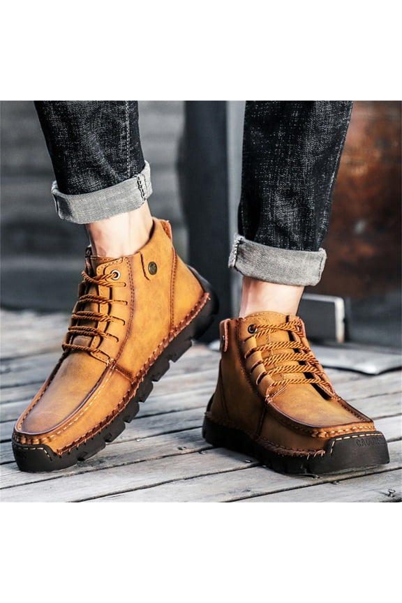 Fall Clearance Men's Casual Shoes High-top Leather Shoes Trendy Large Size Men's Boots, Breathable Driving Men's Shoes Trend