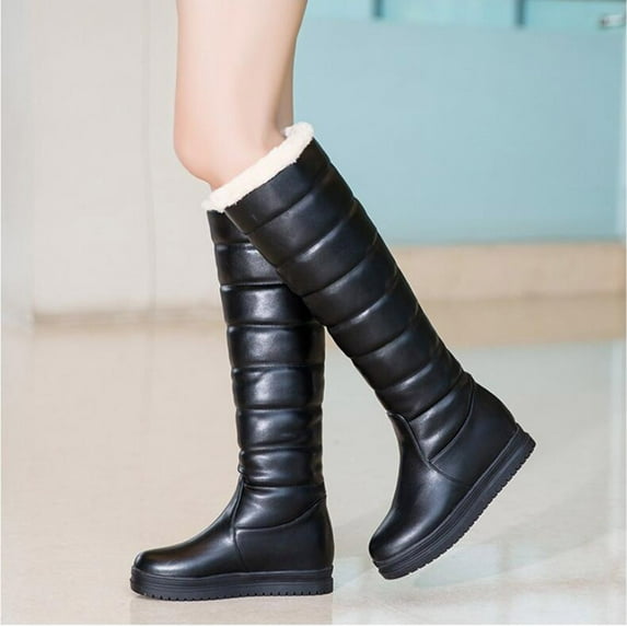 Tejiojio Fall Clearance Plush Warm Down Boots Thick Soled Black Cotton Boots High Boots