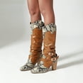 thumbnail image 1 of Tejiojio Fall Snake Print Color Block Belt Buckle Thick High-heeled Ladies High Boots, 1 of 9