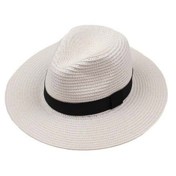 Tejiojio Fall Clearance Unisex Wide Straw-Hat Straw Sunshade Panama Roll Up Fedora Beach Sun Hat
