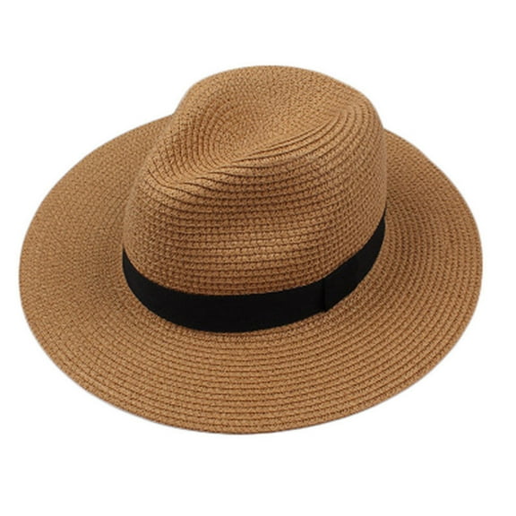Tejiojio Fall Clearance Unisex Wide Straw-Hat Straw Sunshade Panama Roll Up Fedora Beach Sun Hat