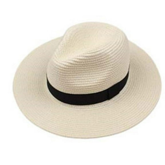 Tejiojio Fall Unisex Wide Straw-Hat Straw Sunshade Panama Roll Up Fedora Beach Sun Hat