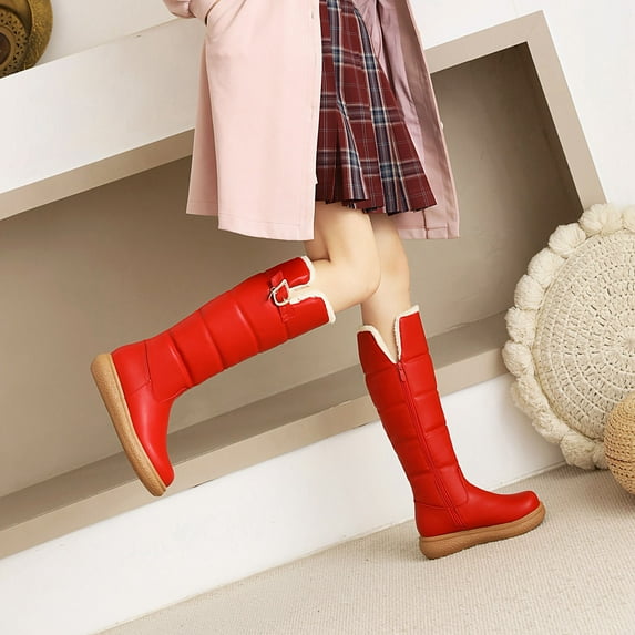 Tejiojio Fall Clearance Warm Cotton Boots With Buckle Thick-soled Round Toe Women's High Boots