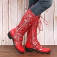 thumbnail image 1 of Tejiojio Fall Clearance Winter Women Flat Flower Embroidered Ladies Lace Up Mid-Calf Retro Zipper Casual Boots, 1 of 4